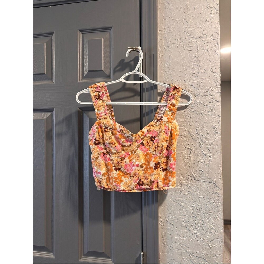 Japna Floral Bustier Crop Top in Peach, Pink & Orange